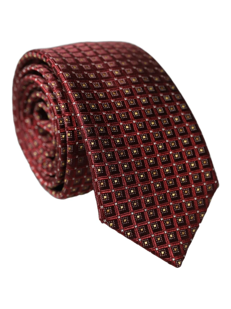 Burgundy Geometric Silk Adjustable Men Tied Necktie Tie