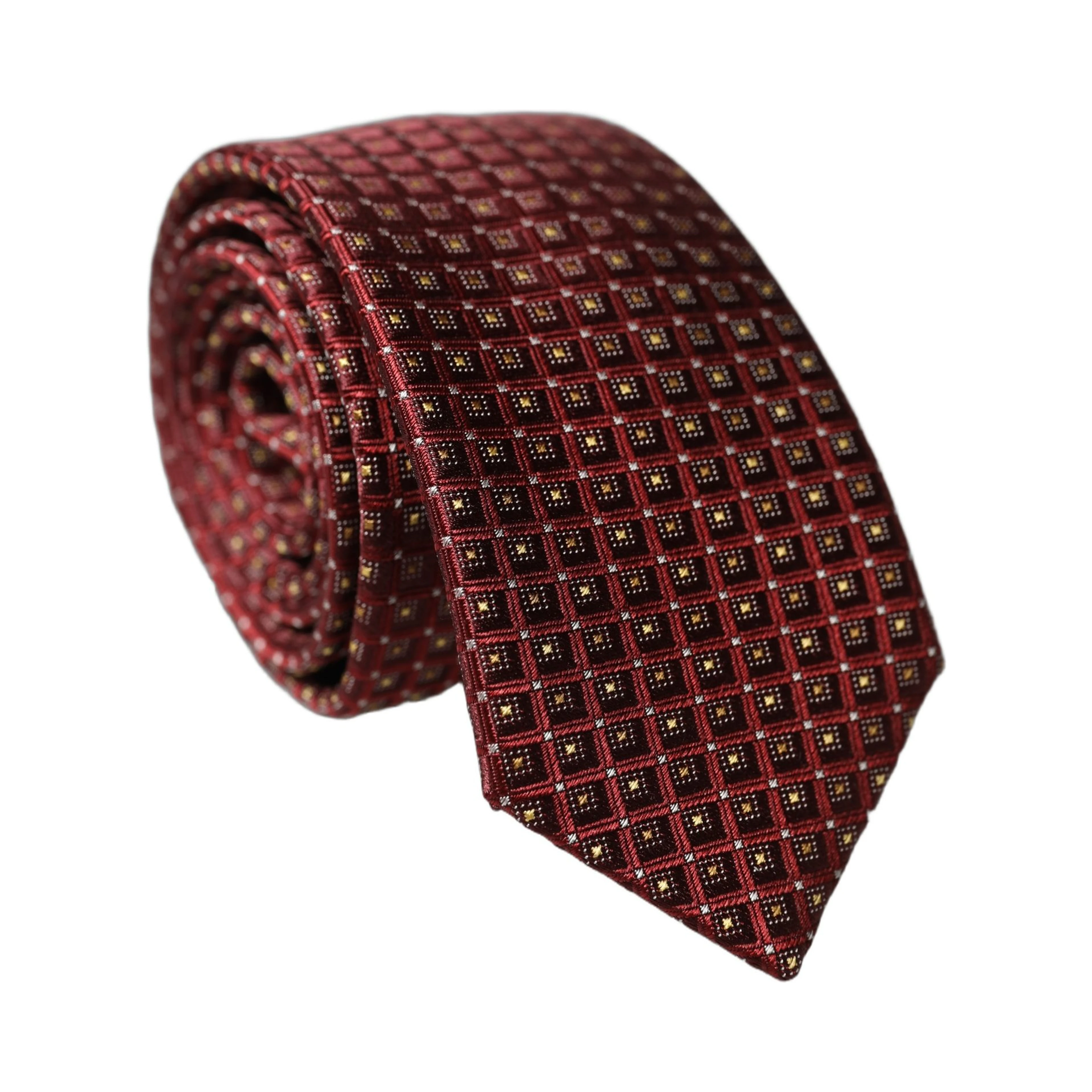 Burgundy Geometric Silk Adjustable Men Tied Necktie Tie