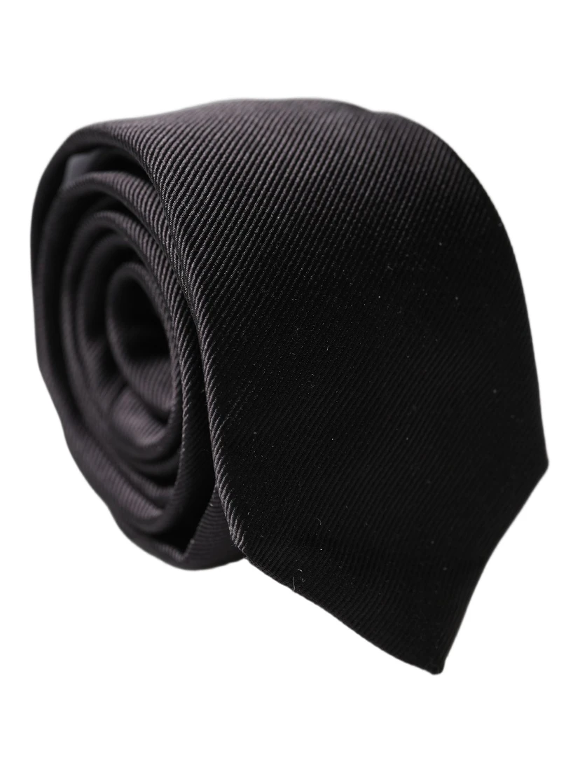 Black Solid 100% Silk Adjustable Men Tied Necktie Tie