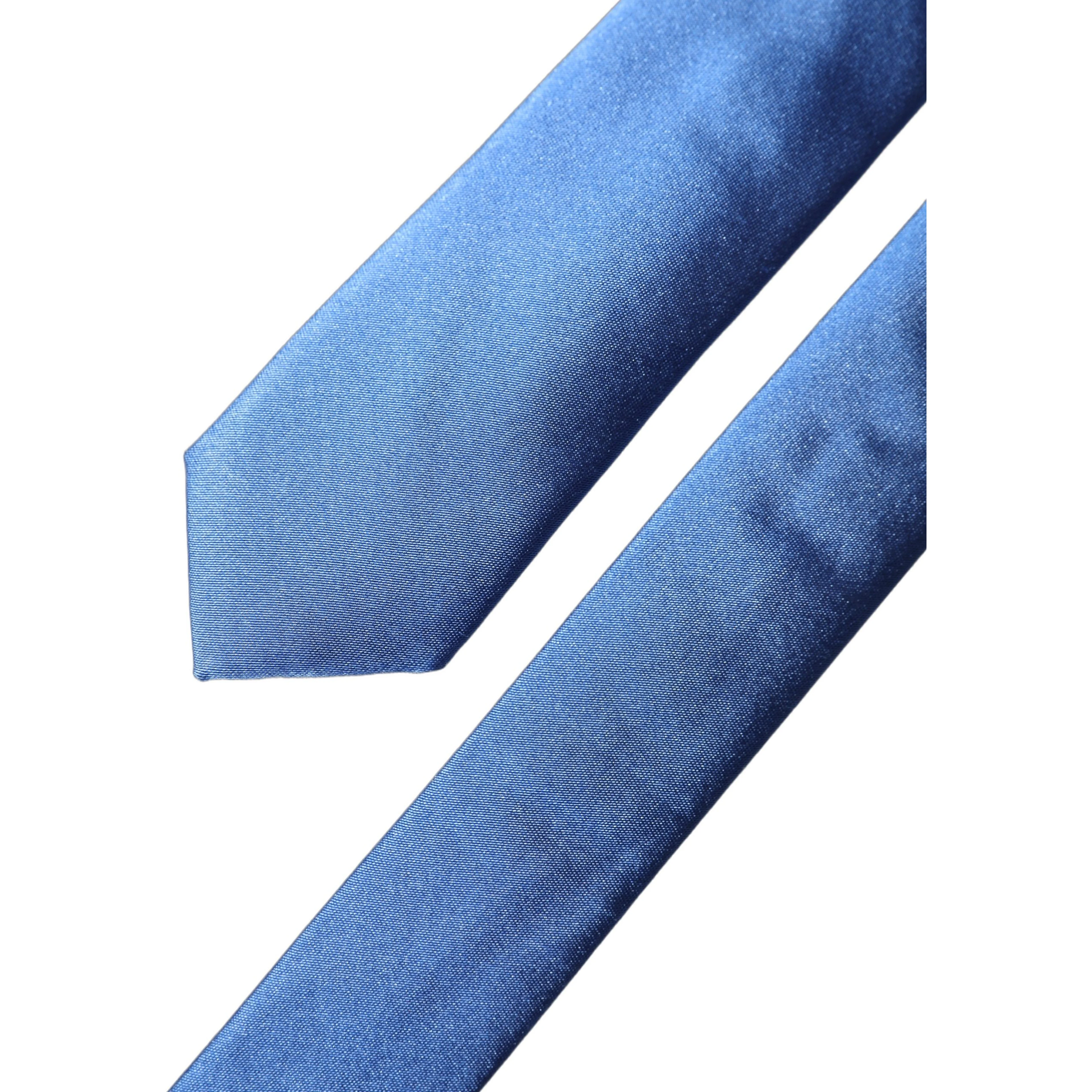 Blue Satin 100% Silk Adjustable Men Tied Necktie Tie