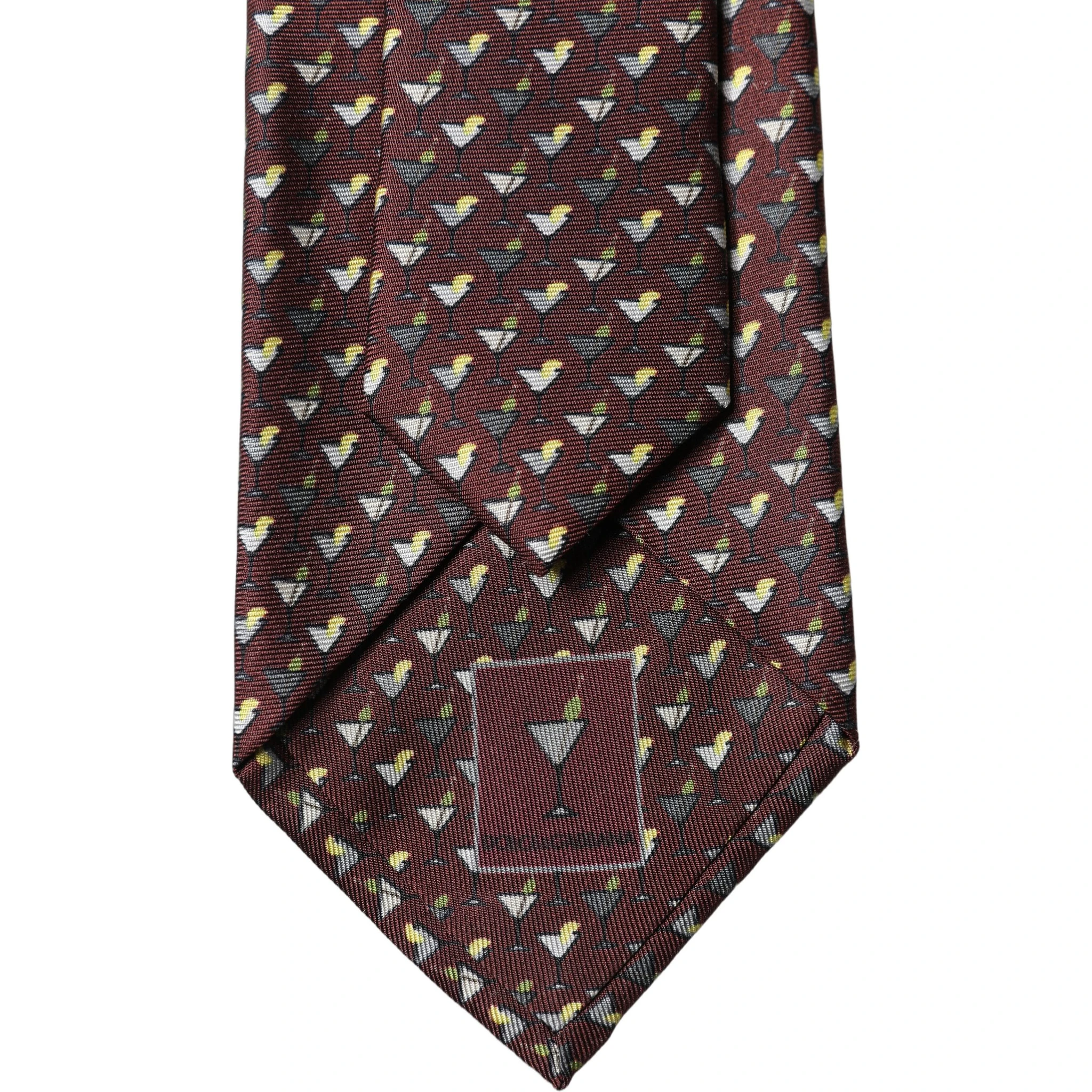 Burgundy Geometric Silk Adjustable Men Tied Necktie Tie
