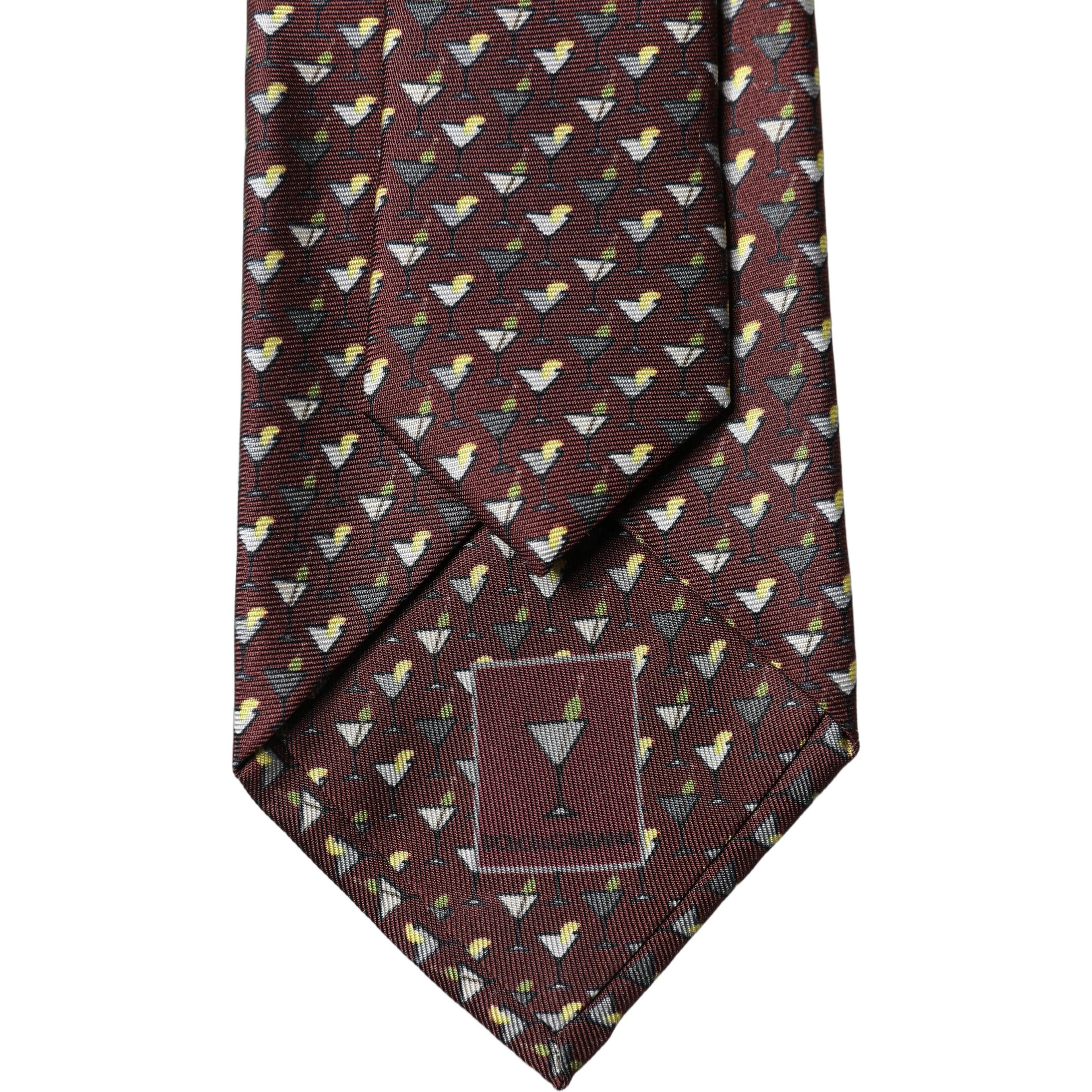 Burgundy Geometric Silk Adjustable Men Tied Necktie Tie