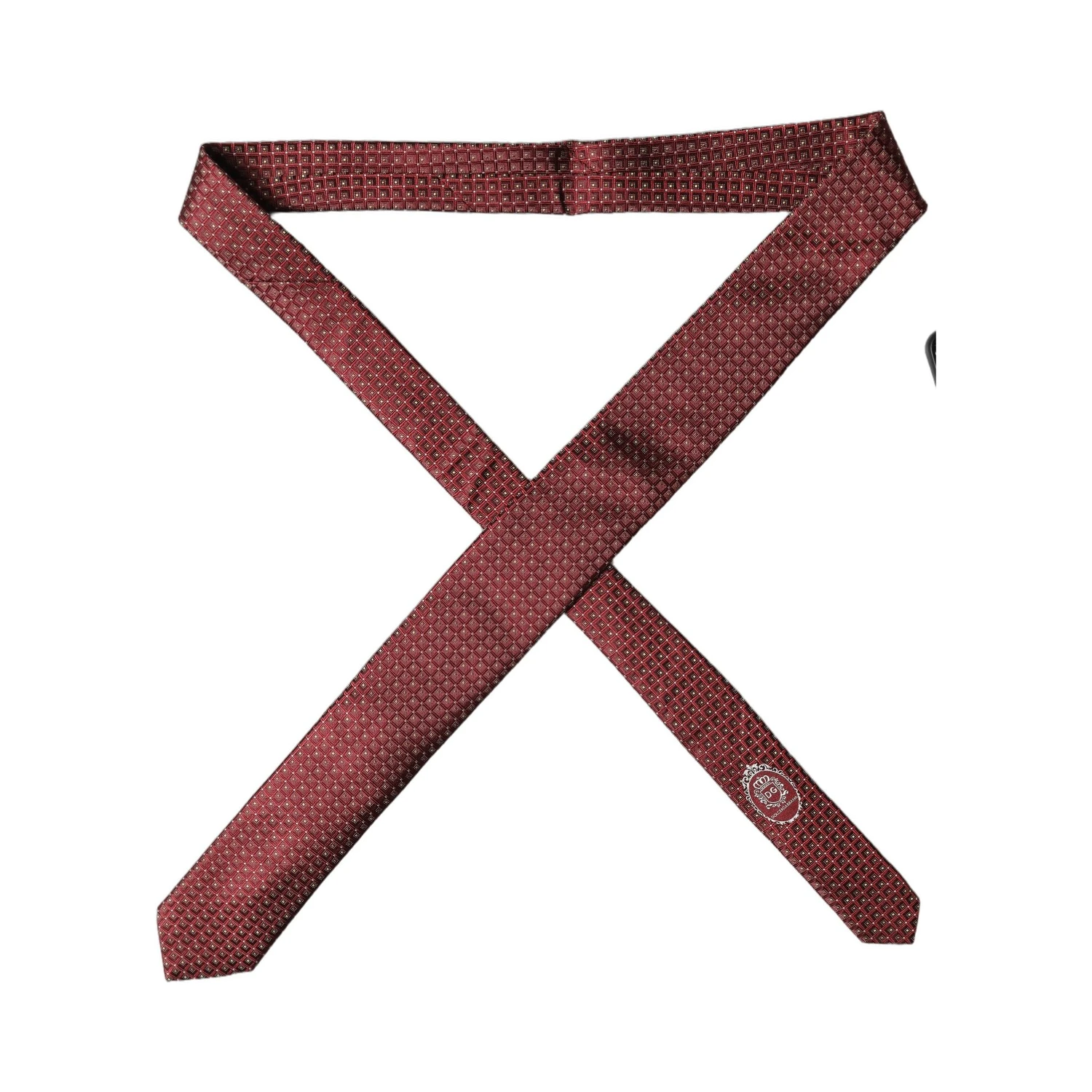 Burgundy Geometric Silk Adjustable Men Tied Necktie Tie