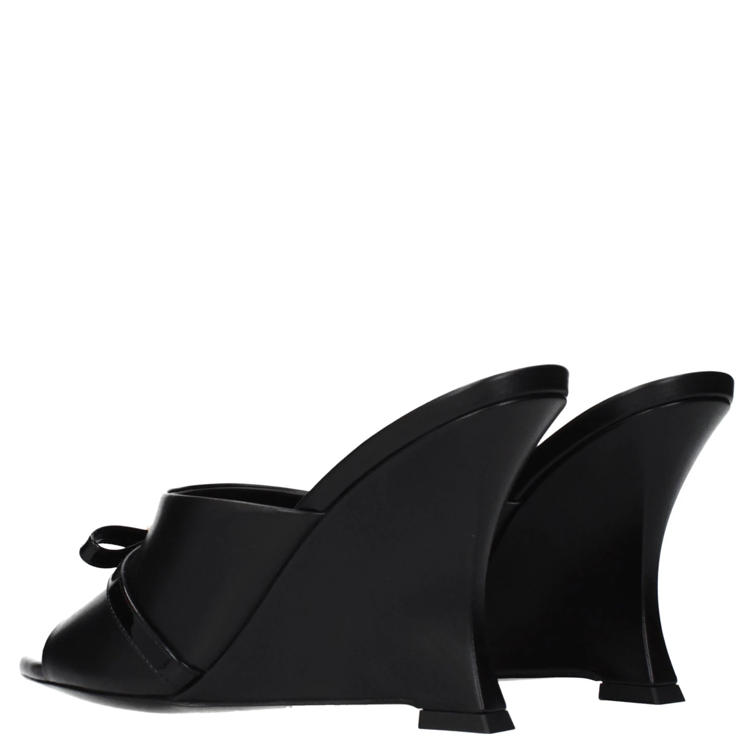 Black Leather Wedge Sandals