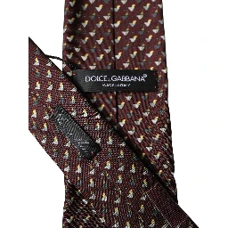 Burgundy Geometric Silk Adjustable Men Tied Necktie Tie