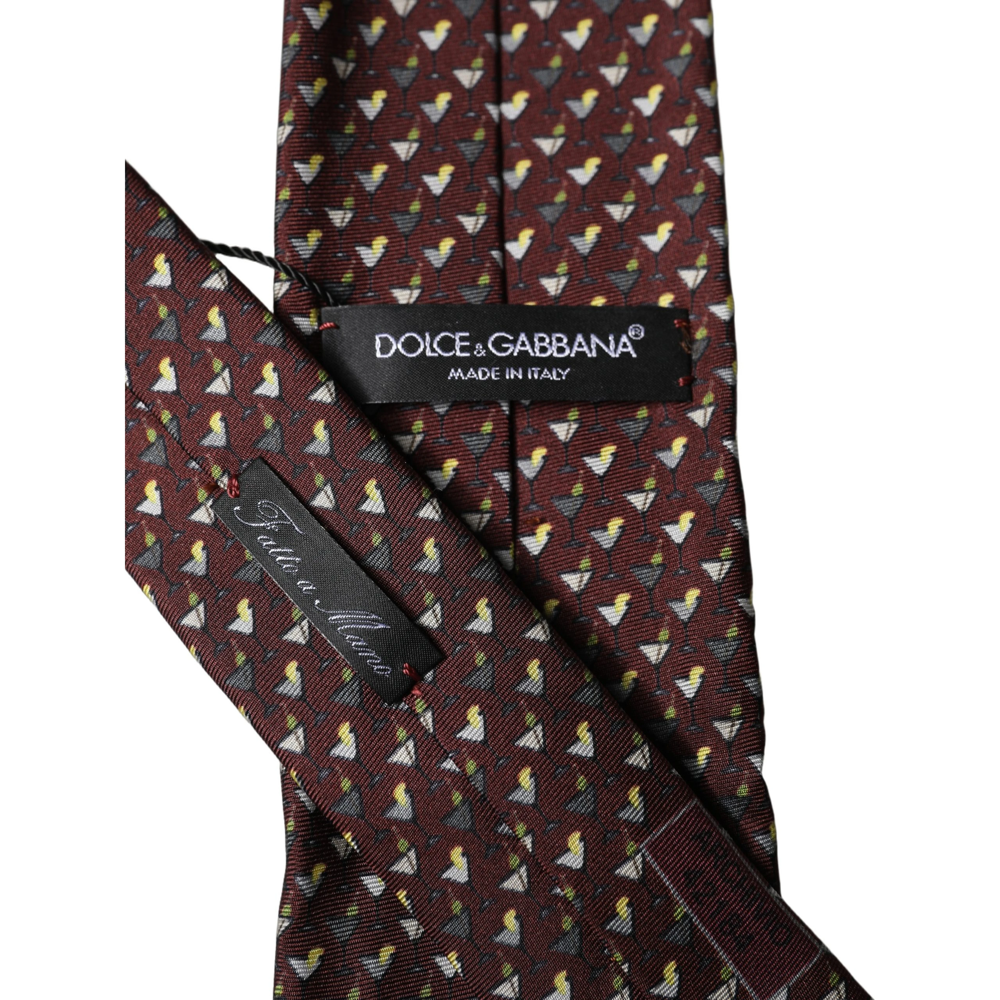 Burgundy Geometric Silk Adjustable Men Tied Necktie Tie