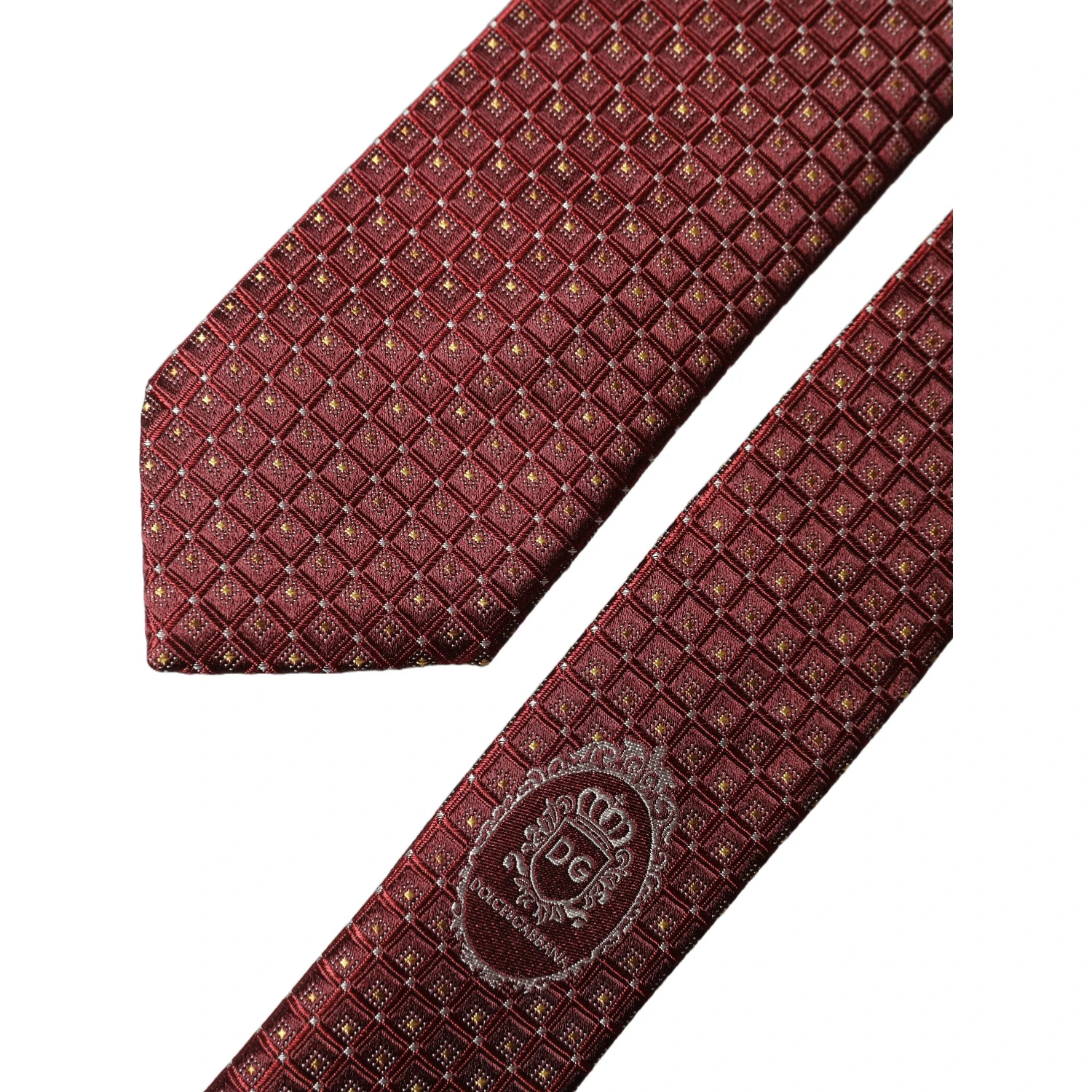 Burgundy Geometric Silk Adjustable Men Tied Necktie Tie