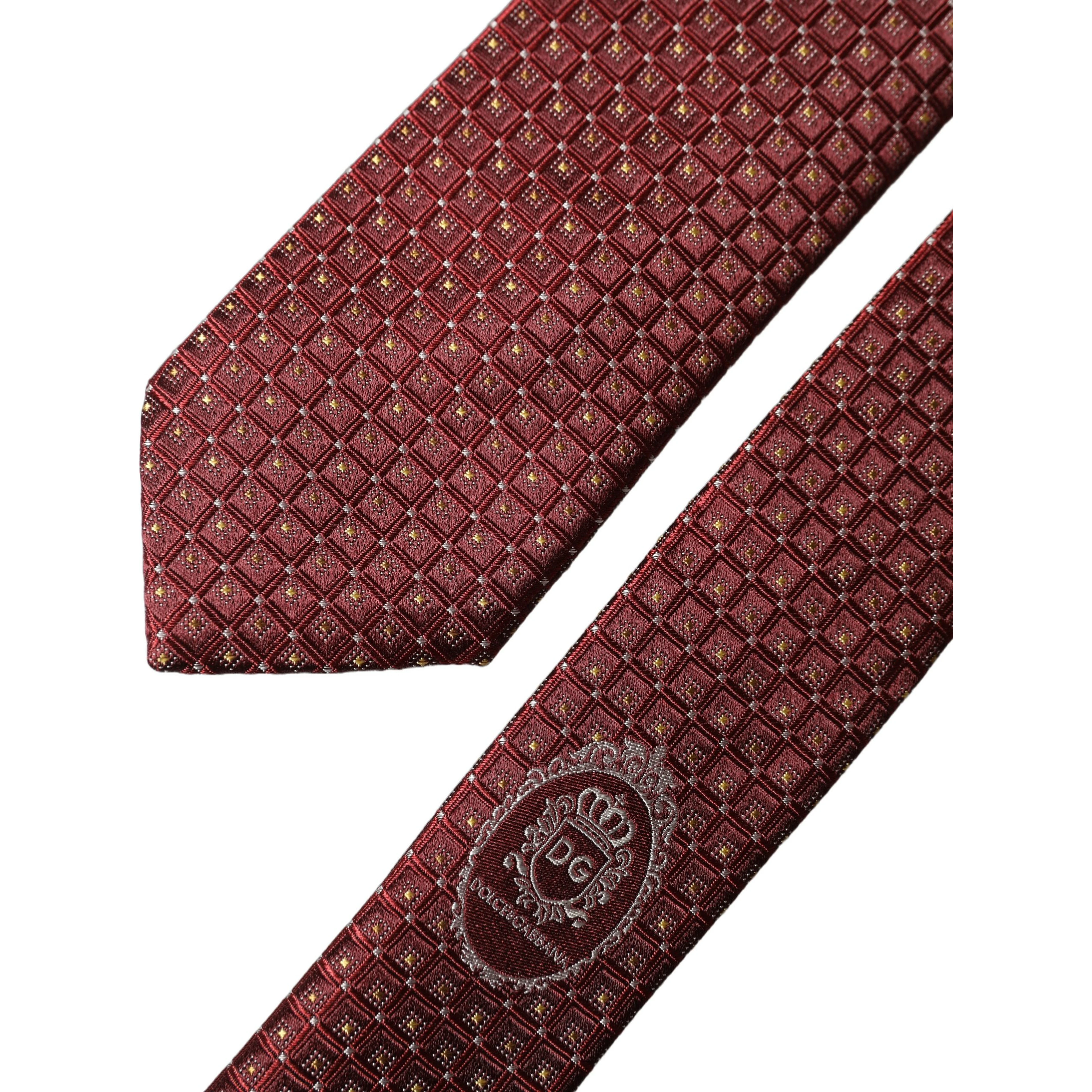 Burgundy Geometric Silk Adjustable Men Tied Necktie Tie