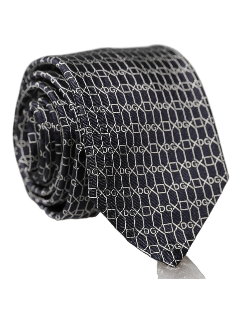 Black Geometric DG Silk Adjustable Men Tied Necktie Tie