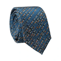 Blue Patterned 100% Silk Adjustable Men Tied Necktie Tie