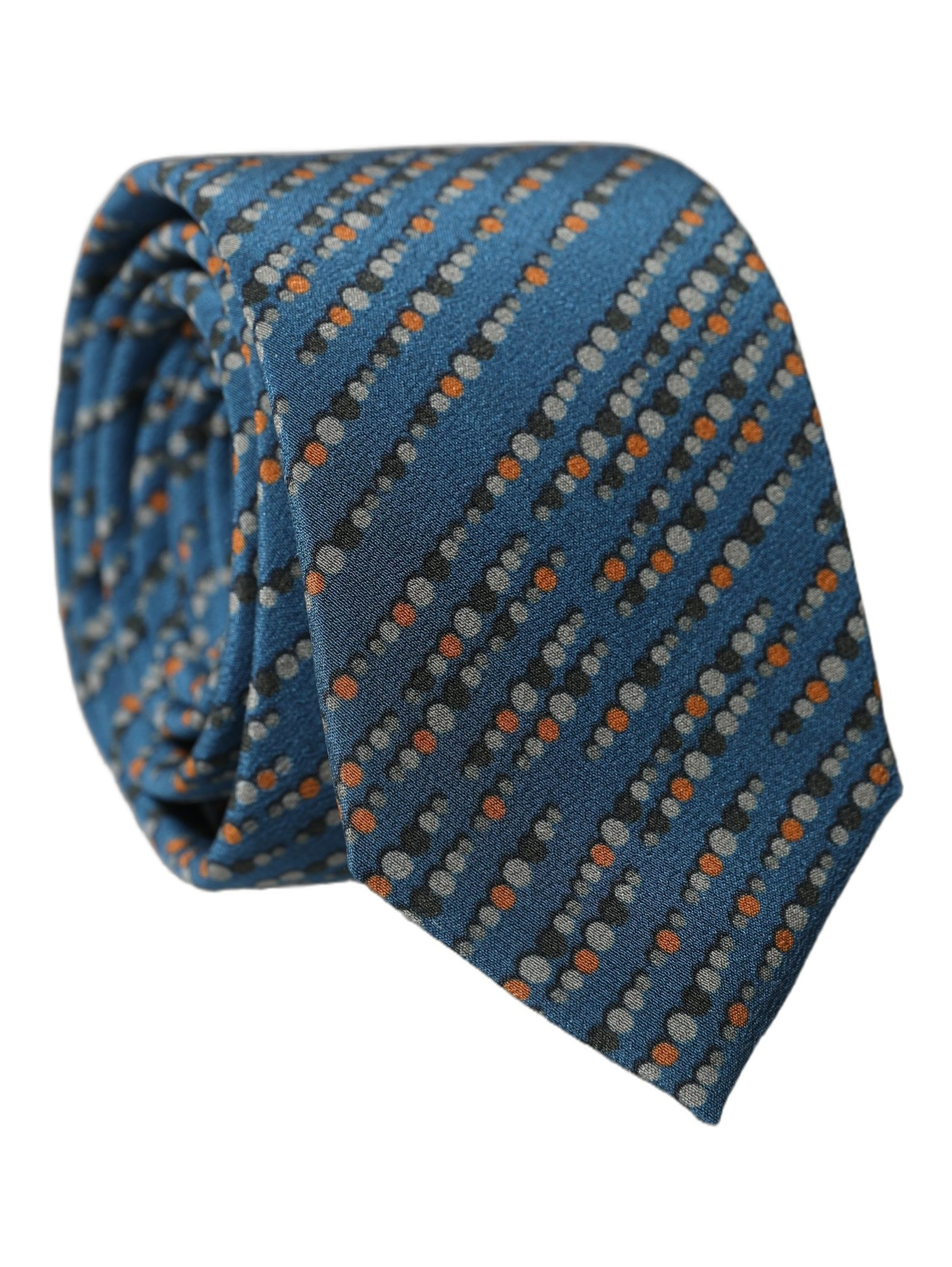 Blue Patterned 100% Silk Adjustable Men Tied Necktie Tie