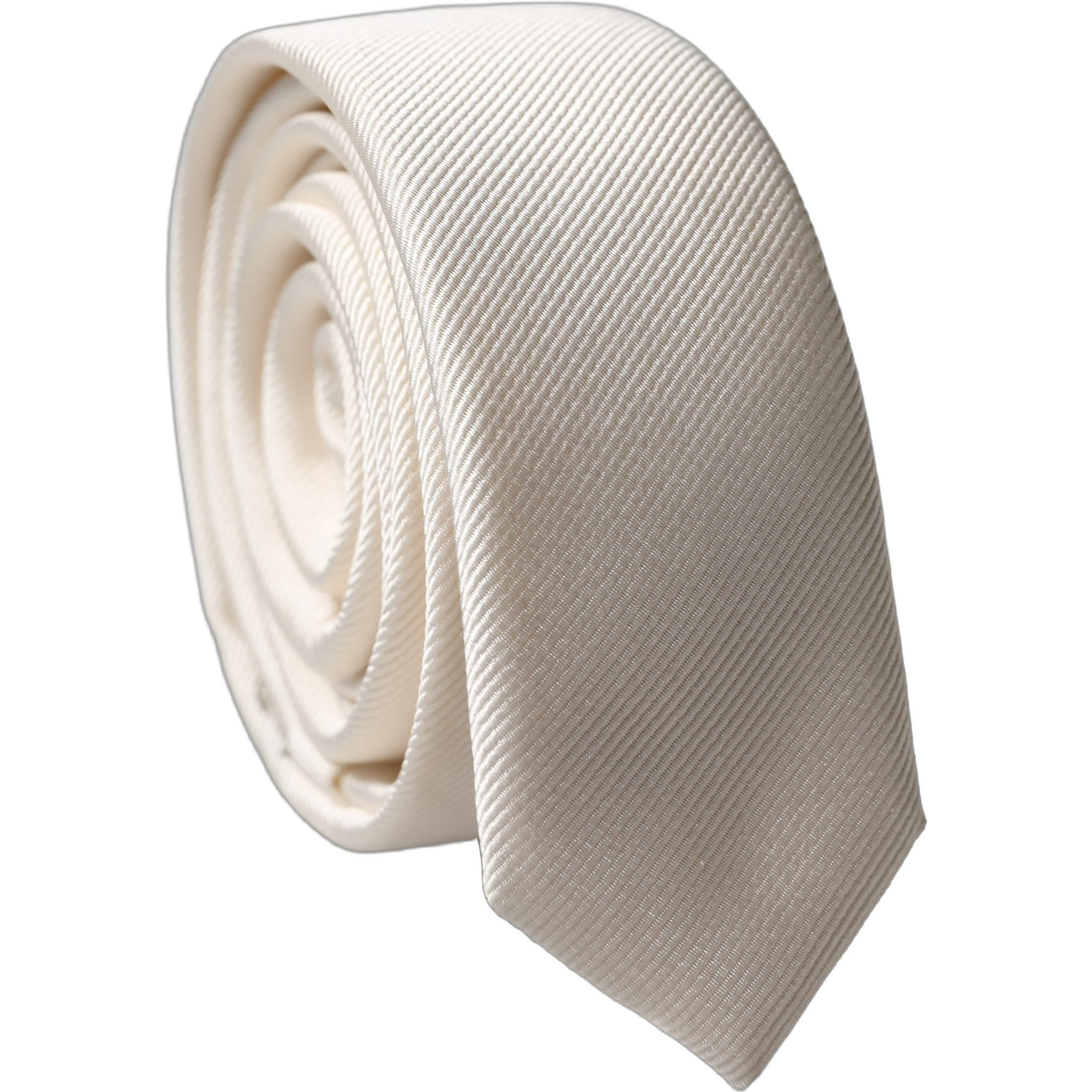 Off White Solid 100% Silk Adjustable Men Tied Necktie Tie