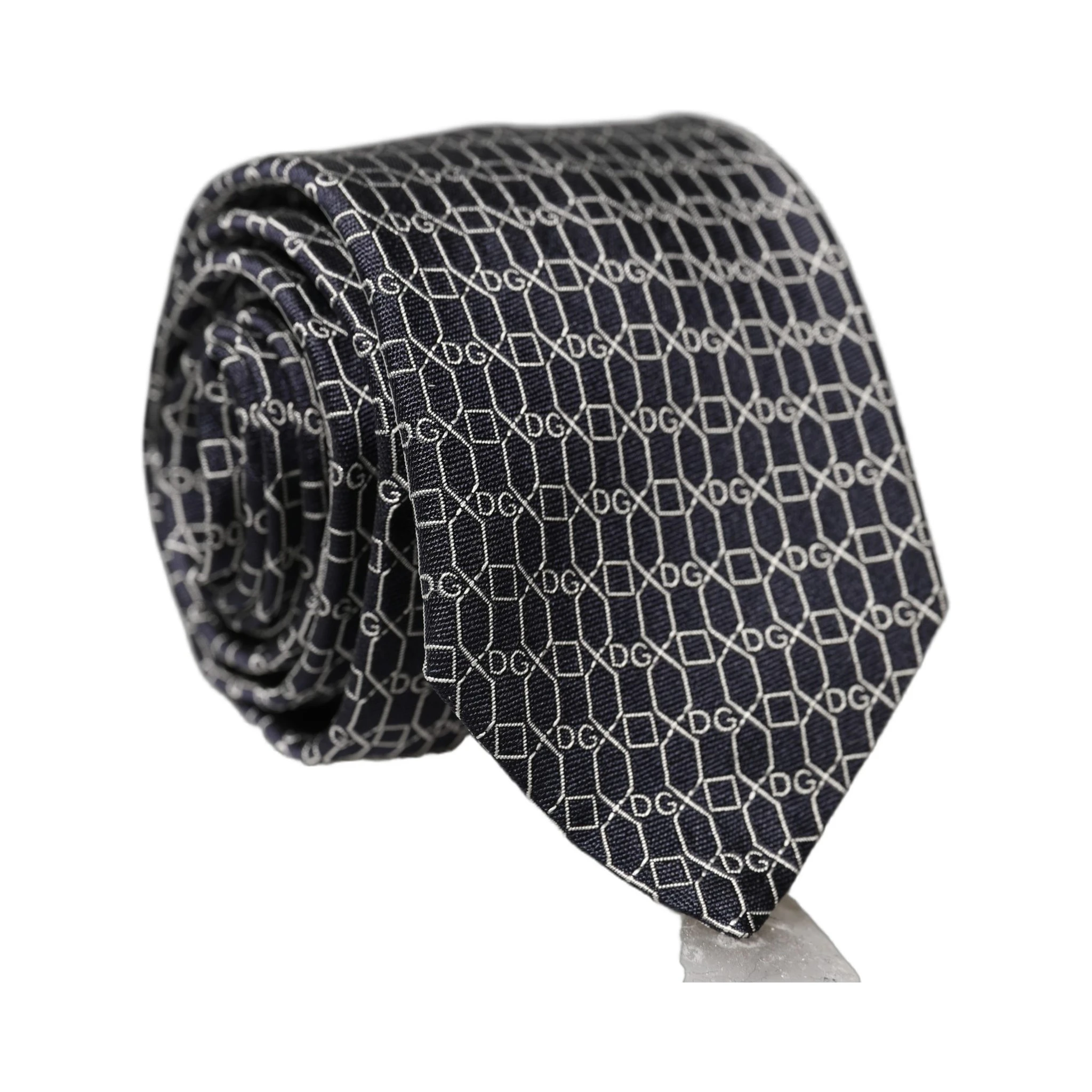 Black Geometric DG Silk Adjustable Men Tied Necktie Tie