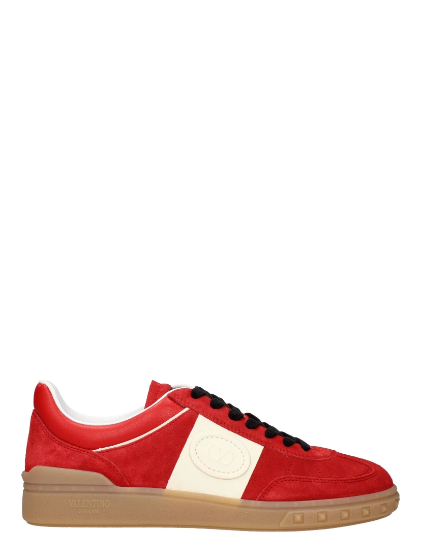 Red Leather Low Top Sneakers