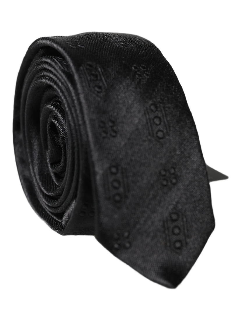 Black Patterned 100% Silk Adjustable Men Necktie Tie