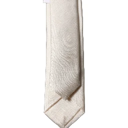 Off White Solid 100% Silk Adjustable Men Tied Necktie Tie