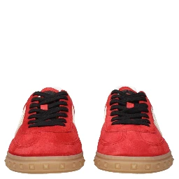 Red Leather Low Top Sneakers