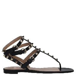 Black Leather Flip-Flop Sandals