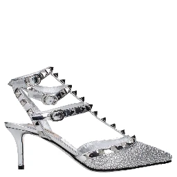 Gray Leather Stiletto Heel Sandals