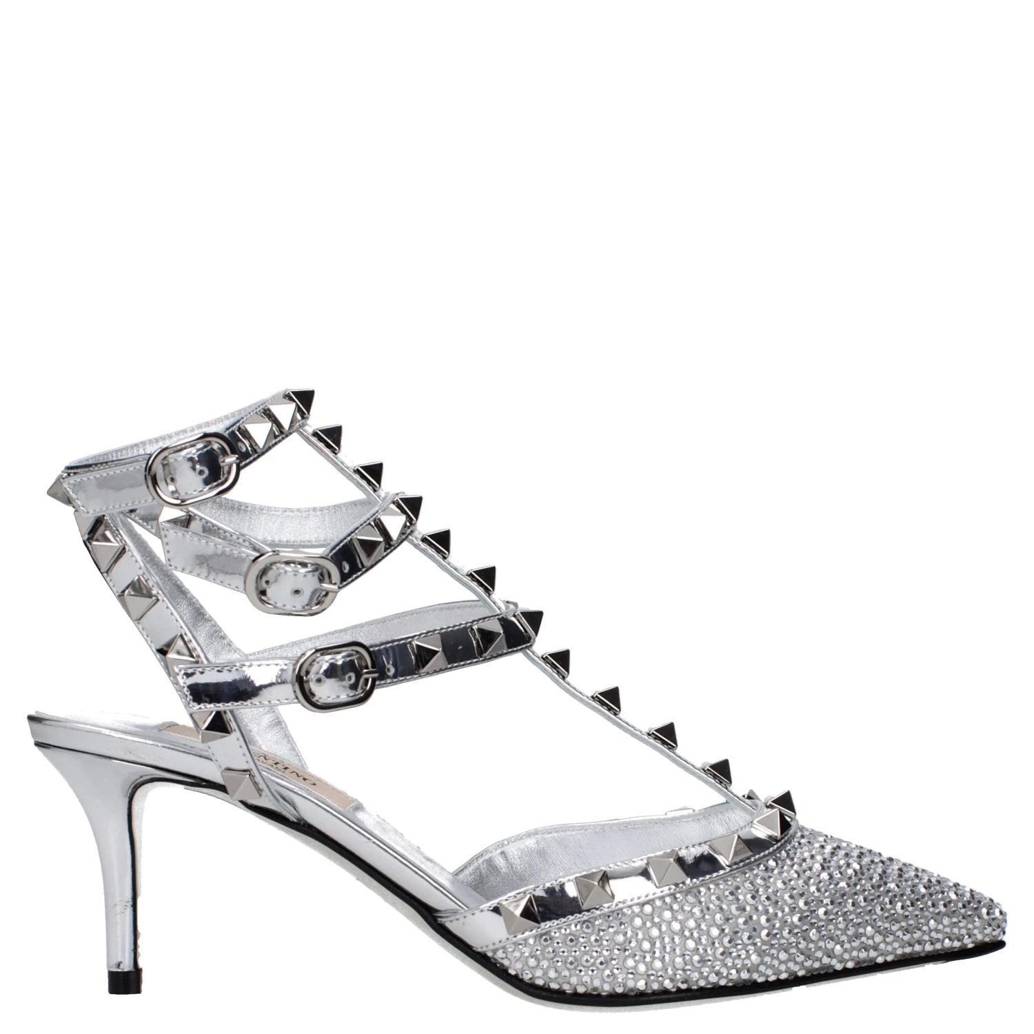 Gray Leather Stiletto Heel Sandals
