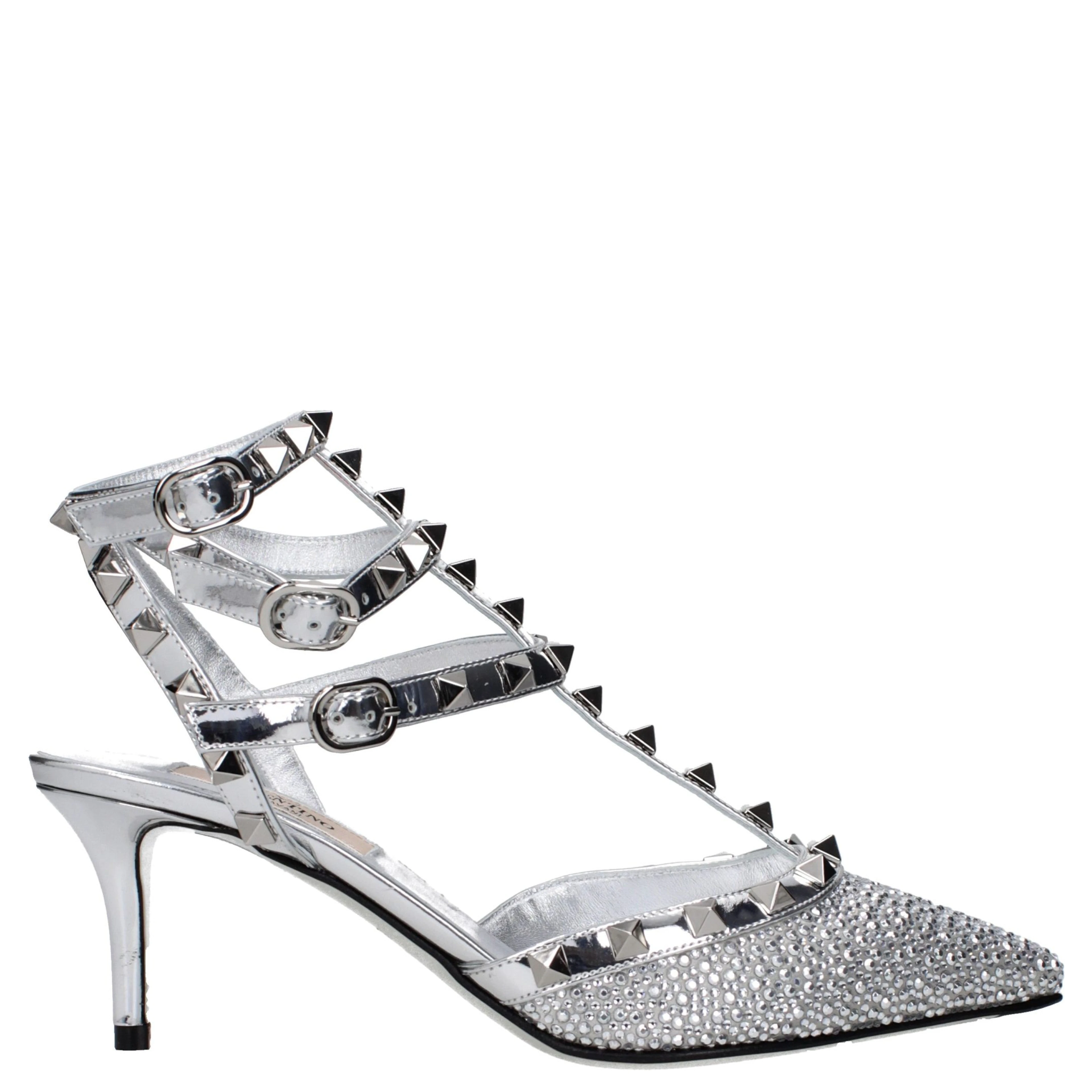 Gray Leather Stiletto Heel Sandals