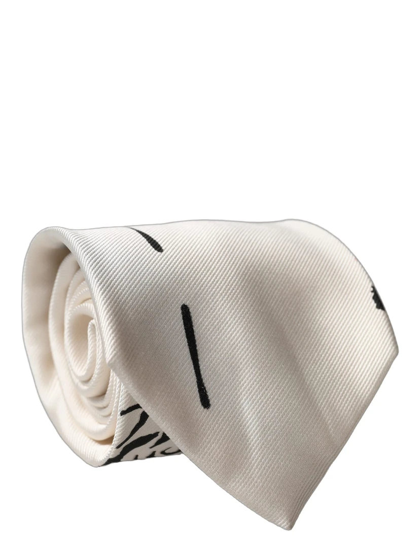 White Tattoo Floral Silk Adjustable Men Tied Necktie Tie