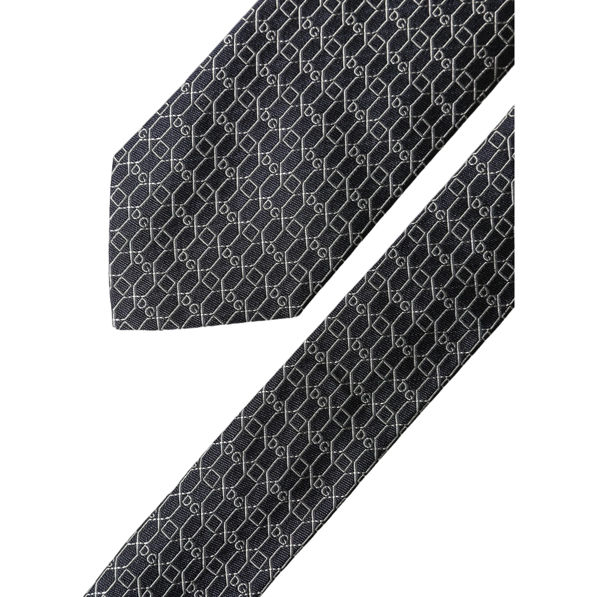Black Geometric DG Silk Adjustable Men Tied Necktie Tie