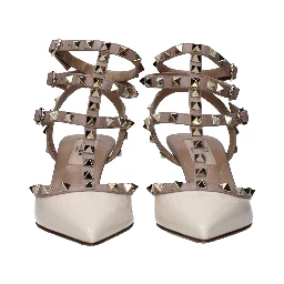 Beige Leather High Heel Pumps