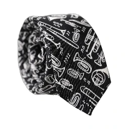 Black Trumpet Print Silk Adjustable Men Tied Necktie Tie