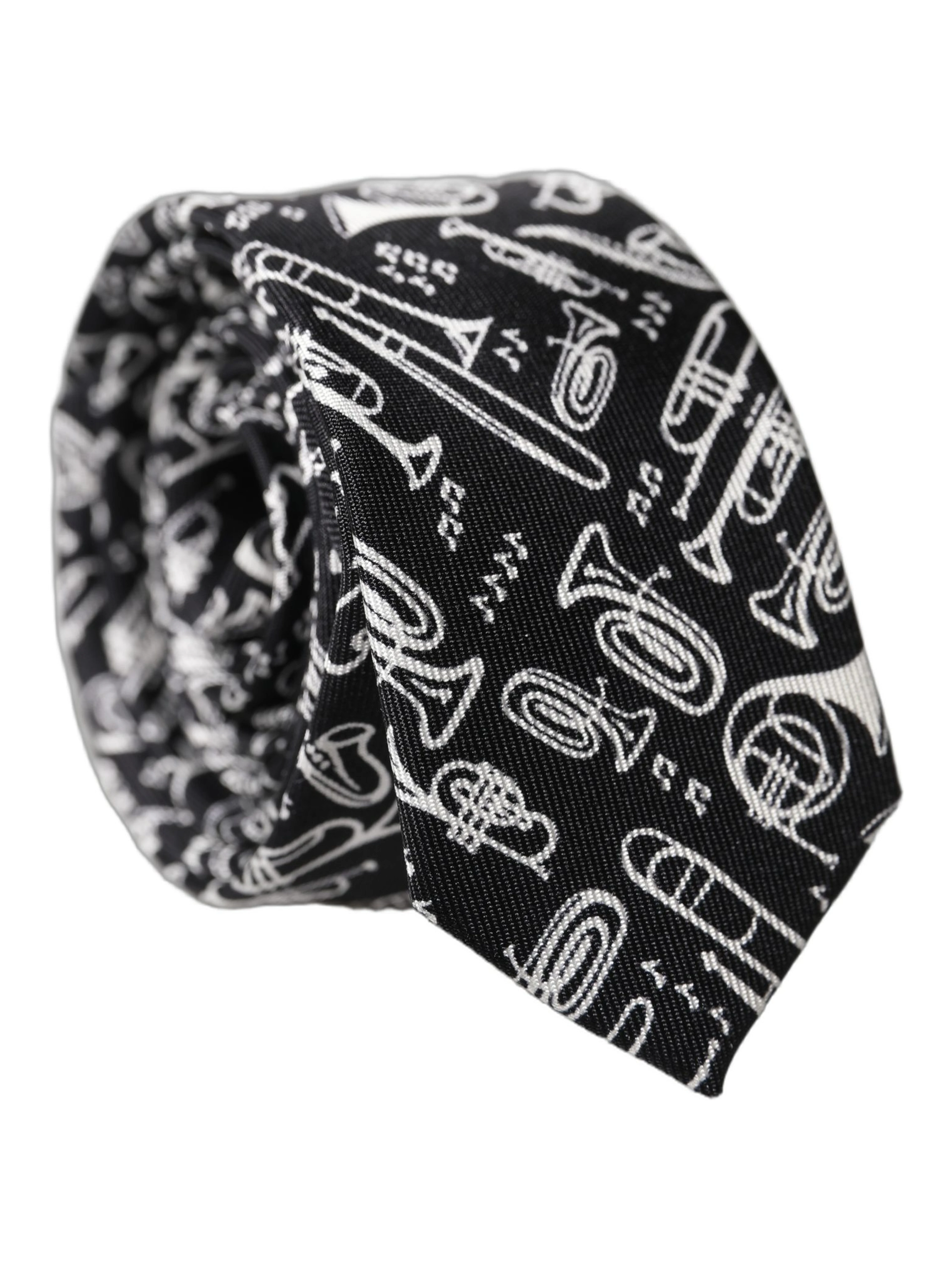 Black Trumpet Print Silk Adjustable Men Tied Necktie Tie