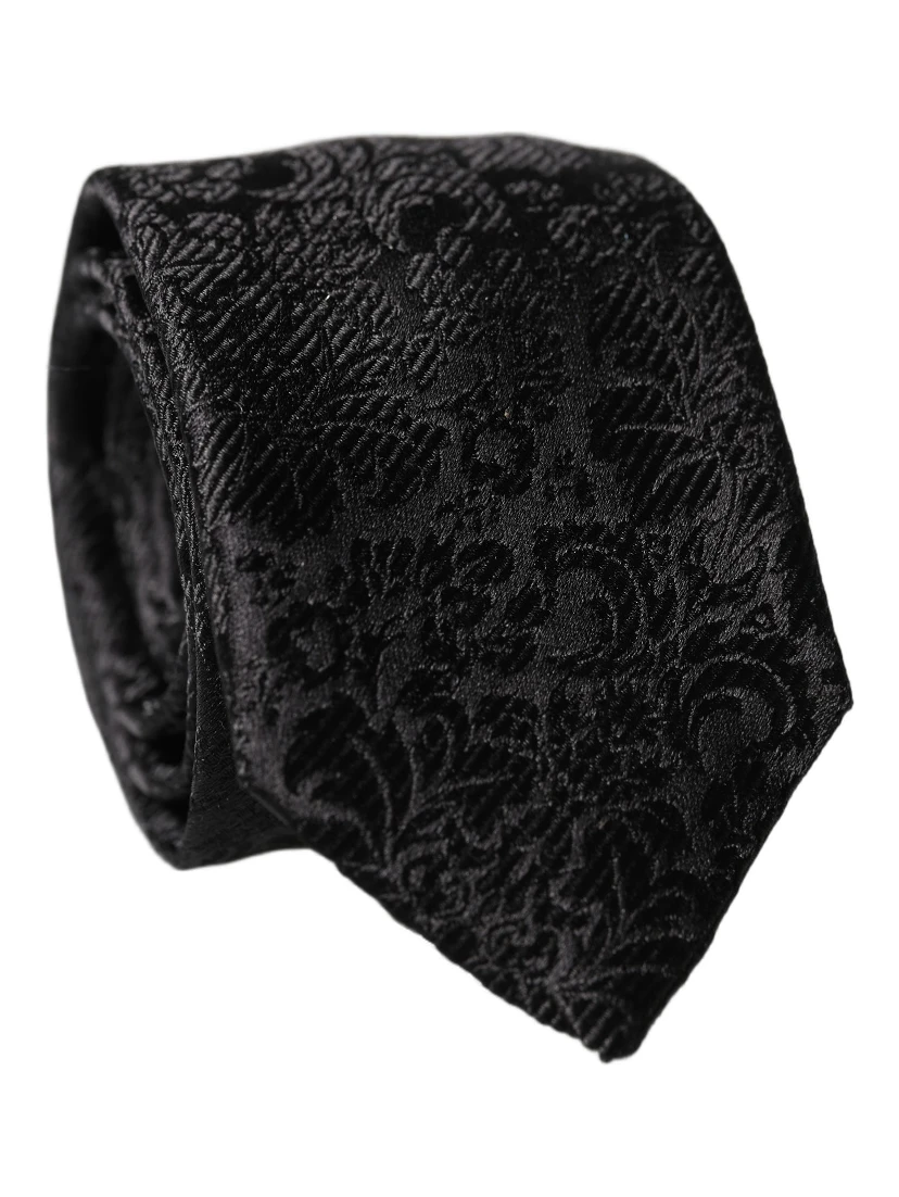 Black Floral Fantasy Silk Adjustable Men Tied Necktie Tie