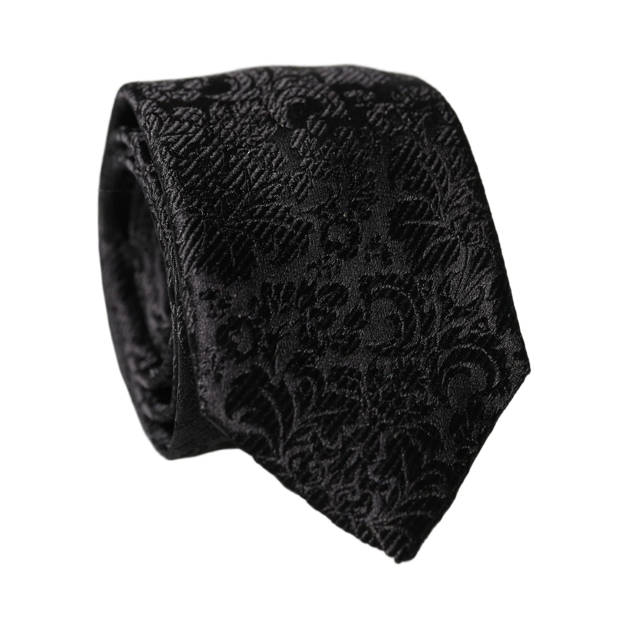 Black Floral Fantasy Silk Adjustable Men Tied Necktie Tie