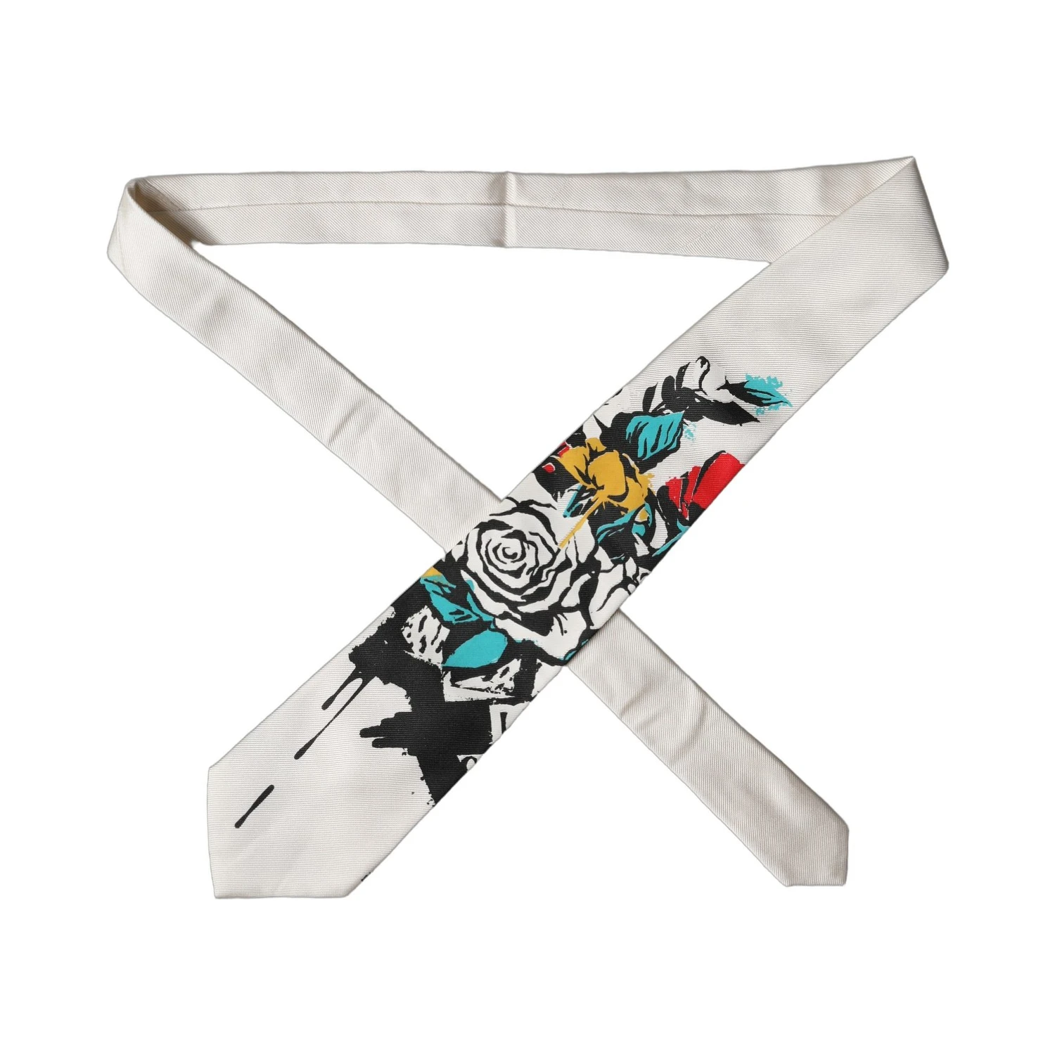 White Tattoo Floral Silk Adjustable Men Tied Necktie Tie