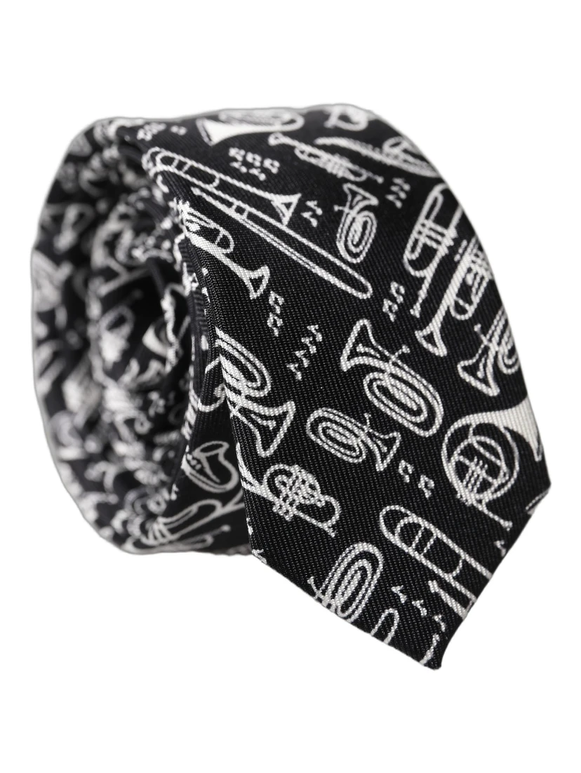 Black Trumpet Print Silk Adjustable Men Tied Necktie Tie