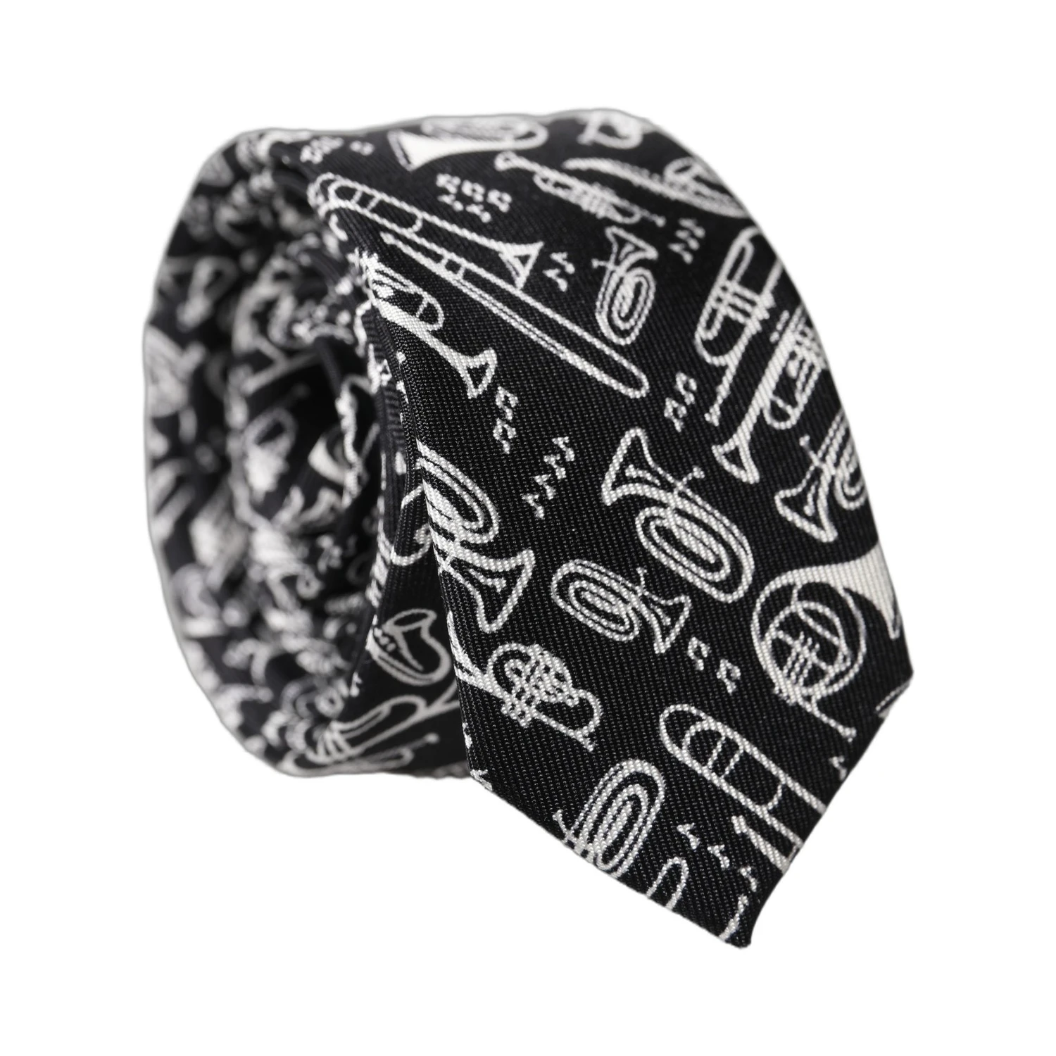 Black Trumpet Print Silk Adjustable Men Tied Necktie Tie