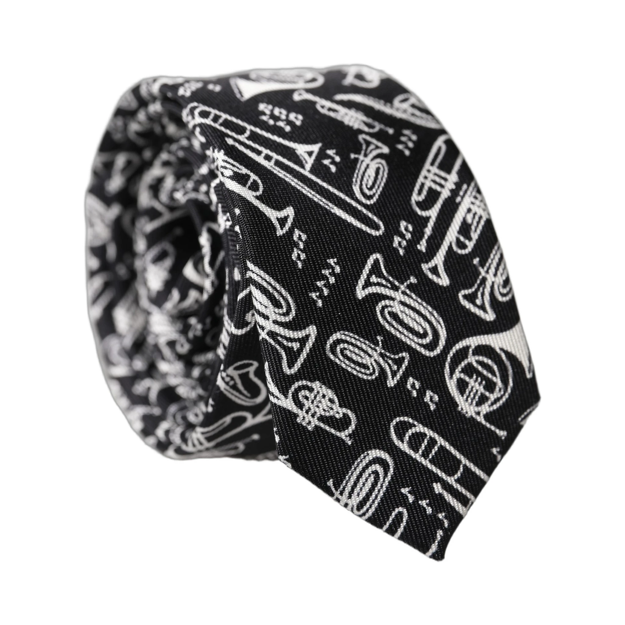 Black Trumpet Print Silk Adjustable Men Tied Necktie Tie