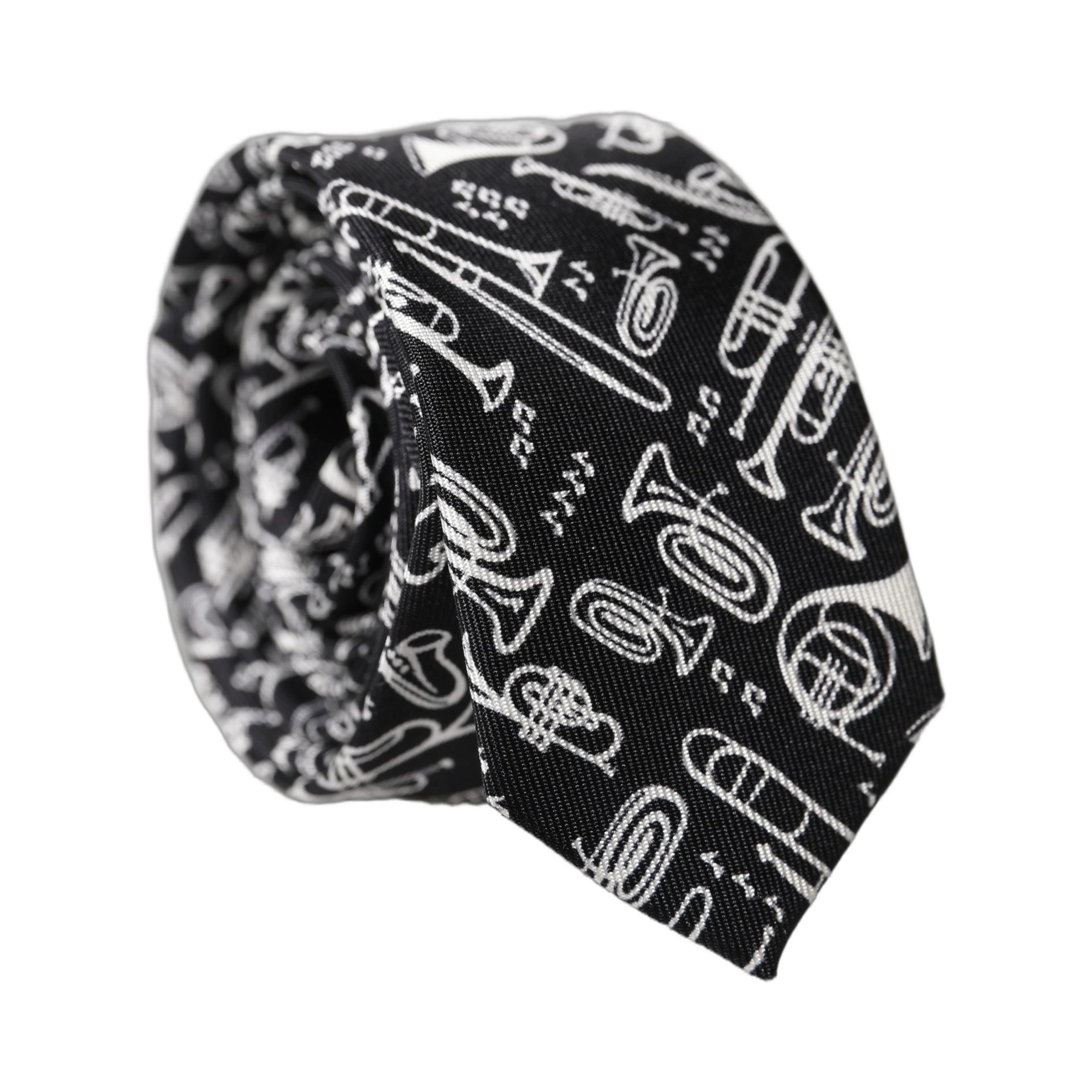 Black Trumpet Print Silk Adjustable Men Tied Necktie Tie