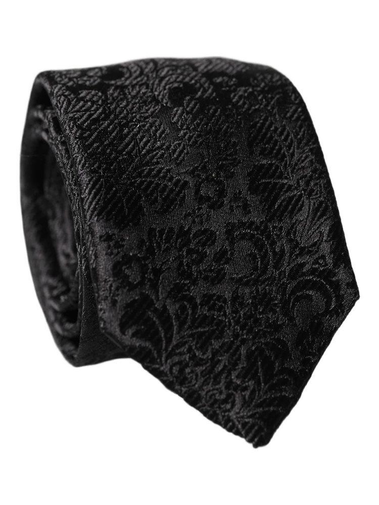 Black Floral Fantasy Silk Adjustable Men Tied Necktie Tie alternative