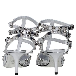 Gray Leather Stiletto Heel Sandals