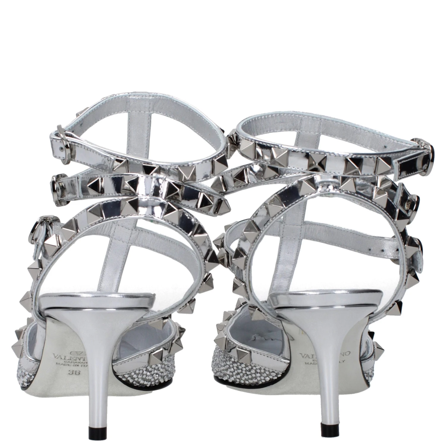 Gray Leather Stiletto Heel Sandals