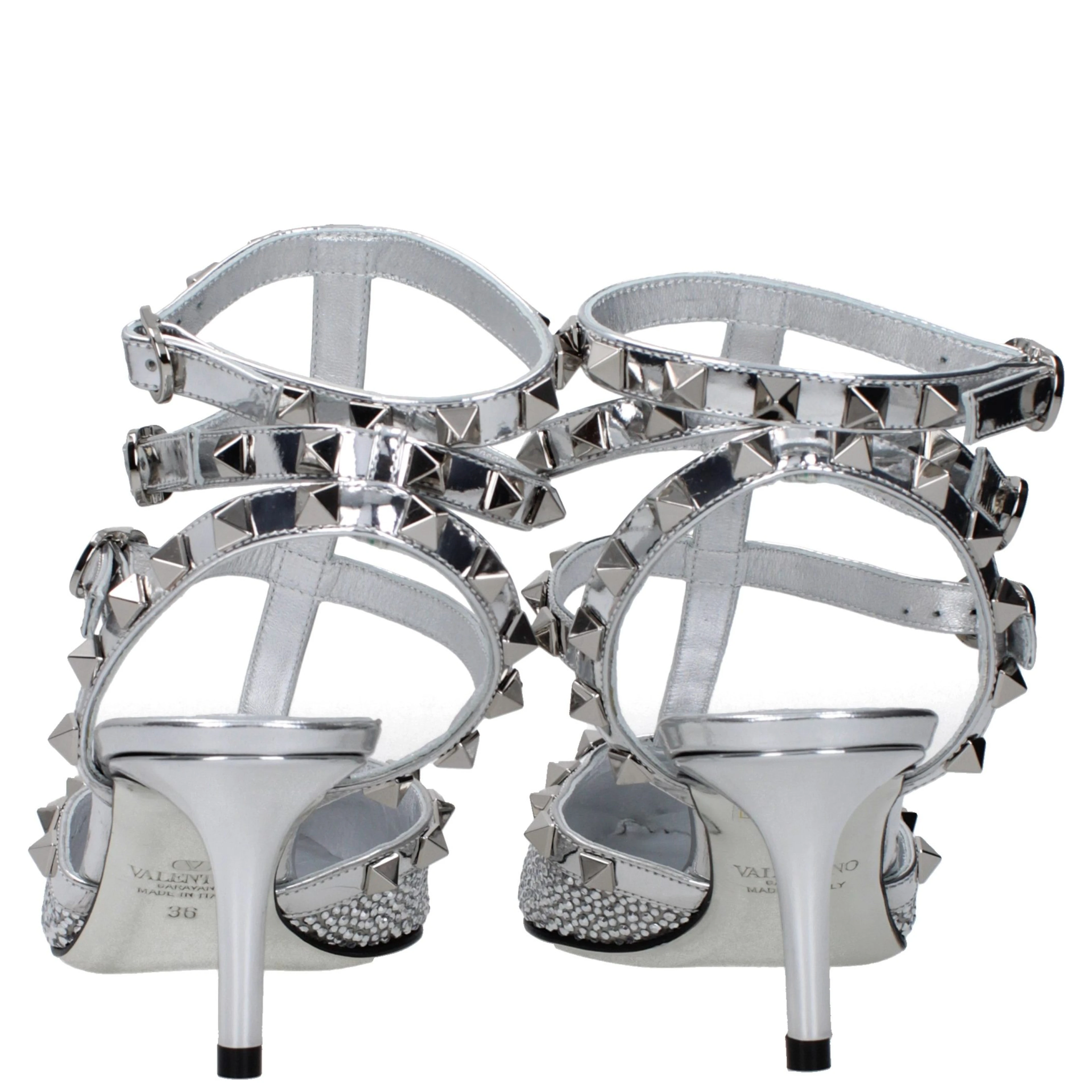 Gray Leather Stiletto Heel Sandals