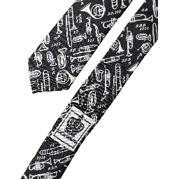 Black Trumpet Print Silk Adjustable Men Tied Necktie Tie