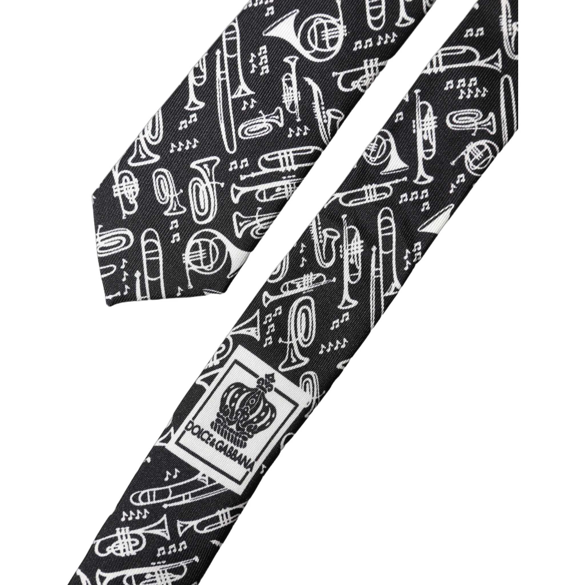 Black Trumpet Print Silk Adjustable Men Tied Necktie Tie
