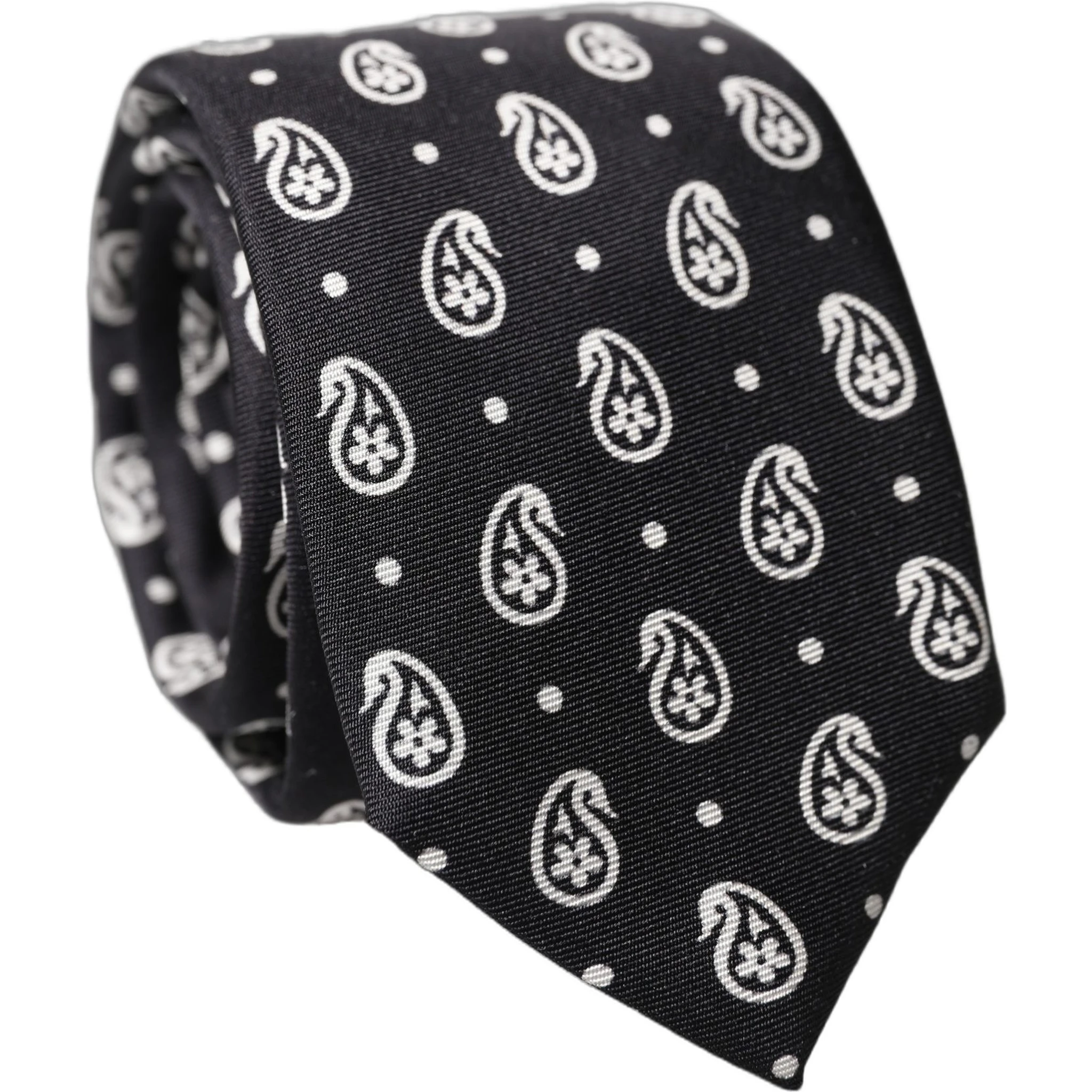 Black Paisley 100% Silk Adjustable Men Tied Necktie Tie