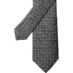 Black White Patterned Silk Adjustable Men Necktie Tie
