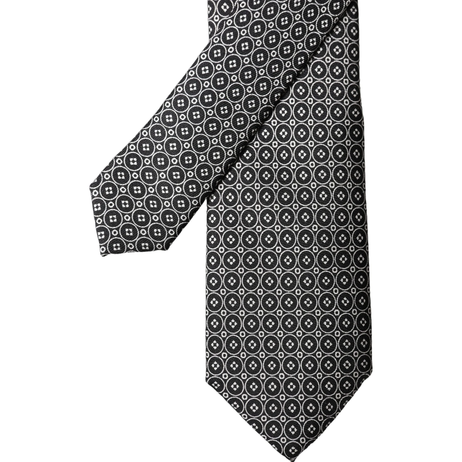 Black White Patterned Silk Adjustable Men Necktie Tie