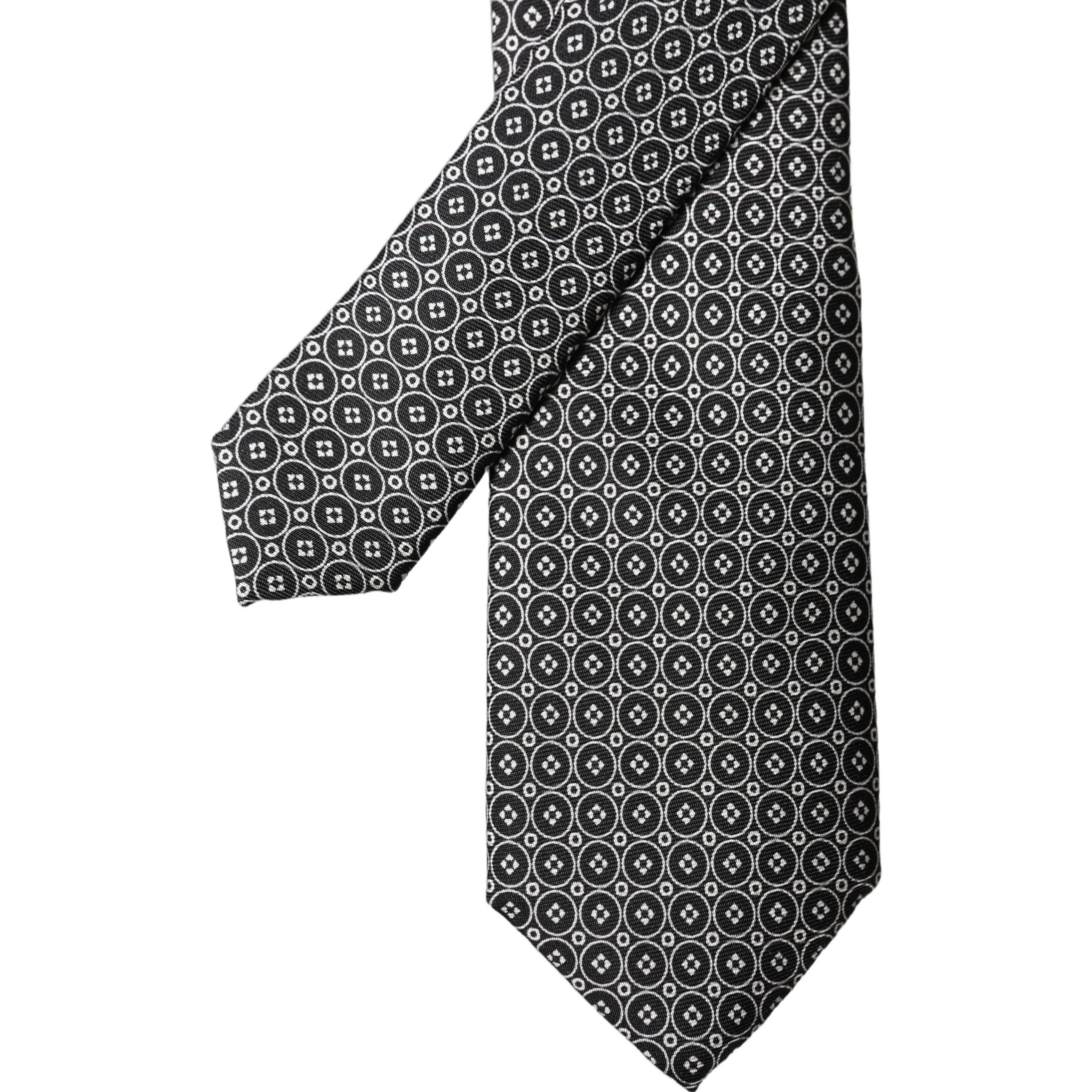Black White Patterned Silk Adjustable Men Necktie Tie