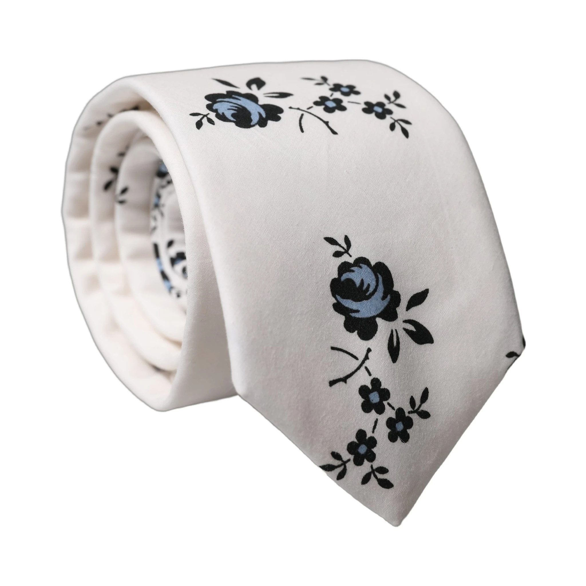 White Floral Fantasy Cotton Adjustable Men Necktie Tie