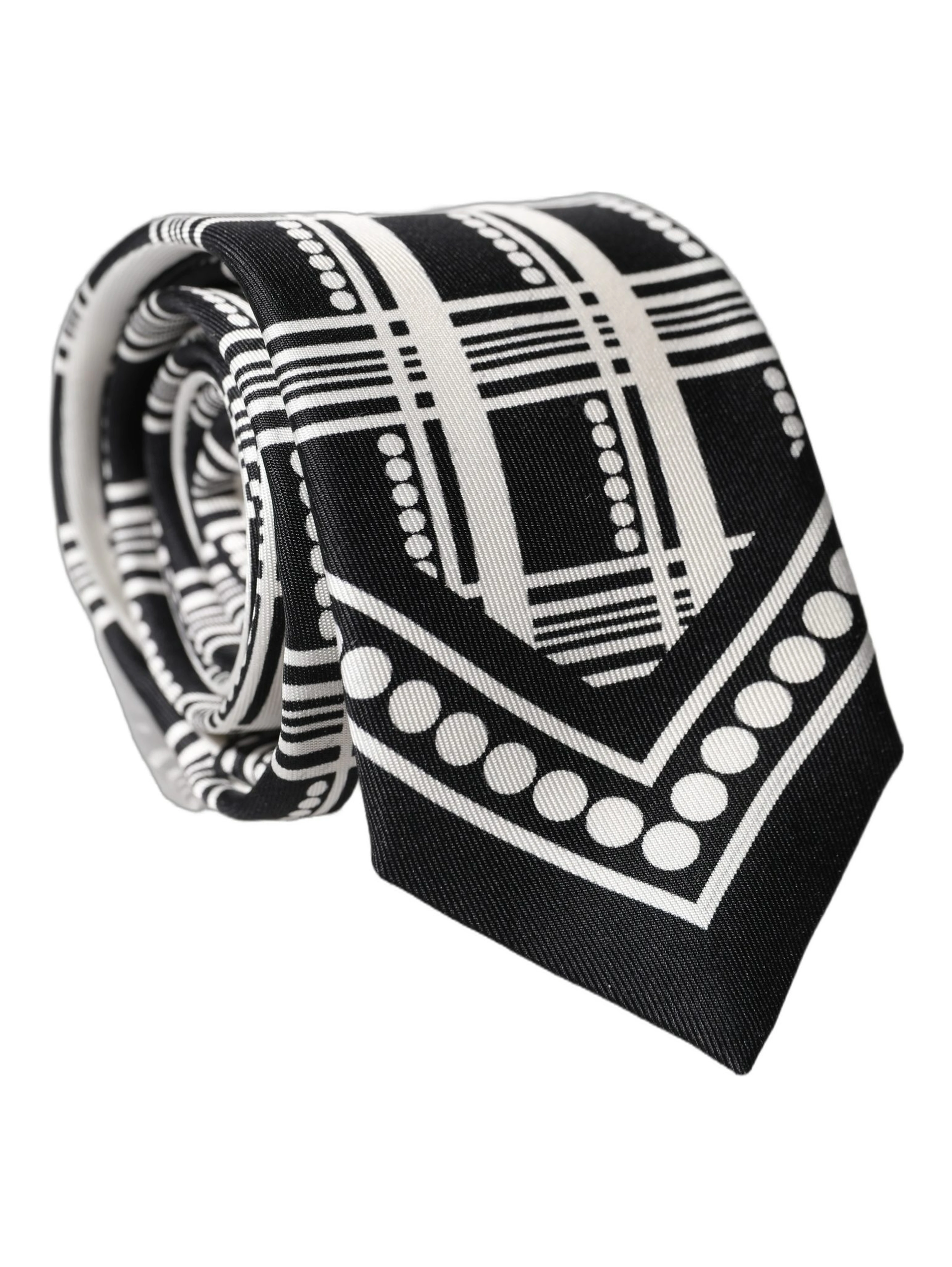 Black White Abstract Silk Adjustable Men Tied Necktie Tie