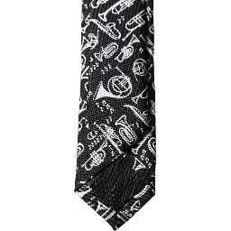 Black Trumpet Print Silk Adjustable Men Tied Necktie Tie